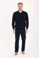 Indigo Polo Neck Checked Button Wool Knit Sweater