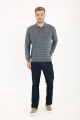 Indigo Polo Neck Checked Button Wool Knit Sweater