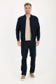 Brown Melange Bomber Collar Zip Snap Wool Knit Jacket