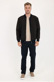 Brown Melange Bomber Collar Zip Snap Wool Knit Jacket