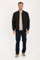 Brown Melange Bomber Collar Zip Snap Wool Knit Jacket