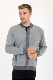 Dark Grey / Mid Grey Bomber Collar Zip Snap Wool Knit Jacket