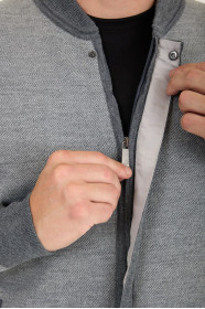 Dark Grey / Mid Grey Bomber Collar Zip Snap Wool Knit Jacket