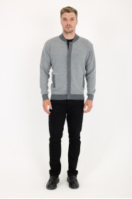 Dark Grey / Mid Grey Bomber Collar Zip Snap Wool Knit Jacket