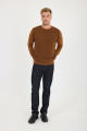 Blue Melange Waffle Knit Crew Neck Wool Sweater