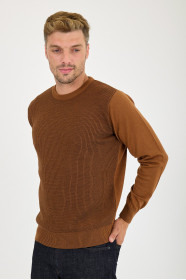Tan Waffle Knit Crew Neck Wool Sweater