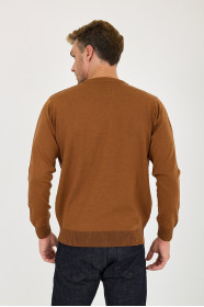 Tan Waffle Knit Crew Neck Wool Sweater