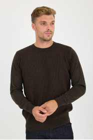 Brown Melange Waffle Knit Crew Neck Wool Sweater