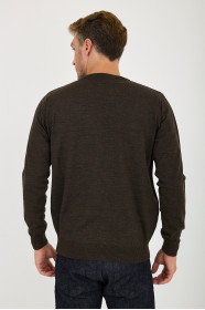 Brown Melange Waffle Knit Crew Neck Wool Sweater