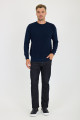 Blue Melange Waffle Knit Crew Neck Wool Sweater