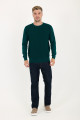 Blue Melange Waffle Knit Crew Neck Wool Sweater