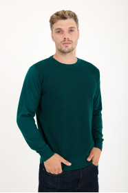 Bottle Green Waffle Knit Crew Neck Wool Sweater