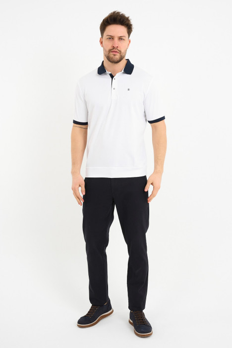 White Contrast Collar Short Sleeve Polo Shirt