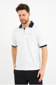 White Contrast Collar Short Sleeve Polo Shirt