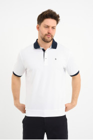 White Contrast Collar Short Sleeve Polo Shirt