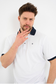 White Contrast Collar Short Sleeve Polo Shirt