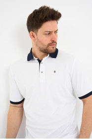 White Contrast Collar Short Sleeve Polo Shirt