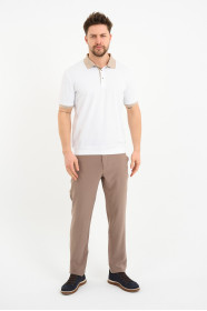 Beige Contrast Collar Short Sleeve Polo Shirt
