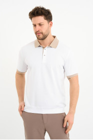 Beige Contrast Collar Short Sleeve Polo Shirt