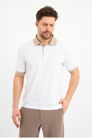 Beige Contrast Collar Short Sleeve Polo Shirt