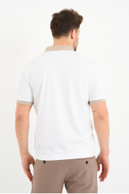 Beige Contrast Collar Short Sleeve Polo Shirt