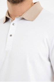 Beige Contrast Collar Short Sleeve Polo Shirt