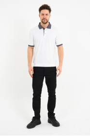 Smoke Grey Contrast Collar Short Sleeve Polo Shirt