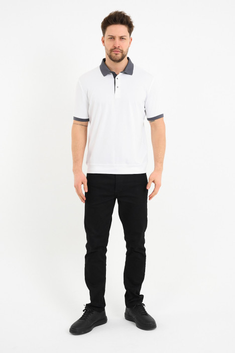 Smoke Grey Contrast Collar Short Sleeve Polo Shirt