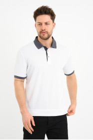 Smoke Grey Contrast Collar Short Sleeve Polo Shirt