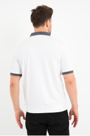 Smoke Grey Contrast Collar Short Sleeve Polo Shirt