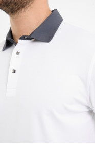 Smoke Grey Contrast Collar Short Sleeve Polo Shirt