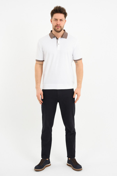 Mink Contrast Collar Short Sleeve Polo Shirt
