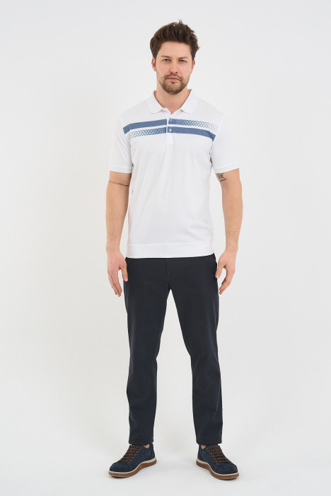 Navy Chest Stripe Short Sleeve Polo Shirt