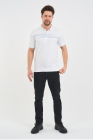 Grey Chest Stripe Short Sleeve Polo Shirt