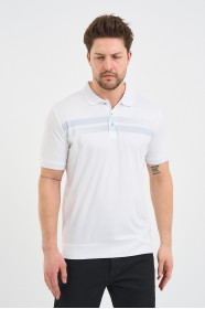 Grey Chest Stripe Short Sleeve Polo Shirt