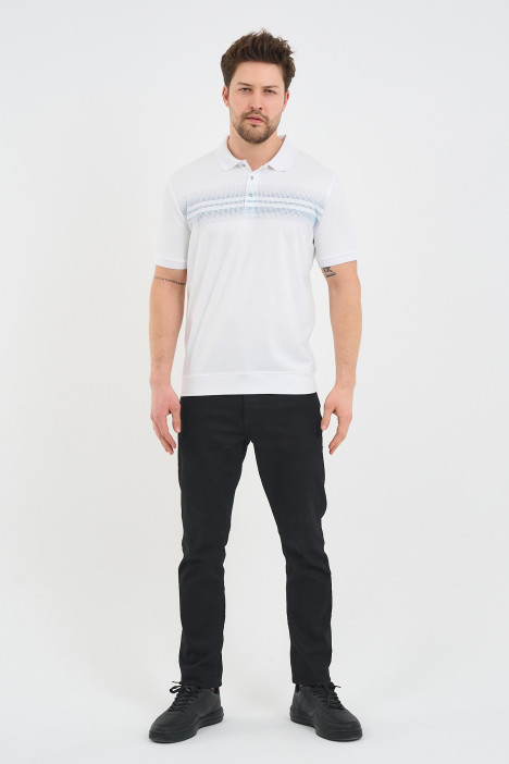 Blue Gradient Stripe Short Sleeve Polo Shirt