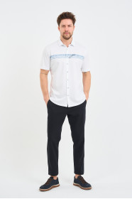 Servalli Shirt Collar Short Sleeve Printed - BLUE