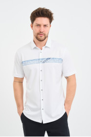 Servalli Shirt Collar Short Sleeve Printed - BLUE