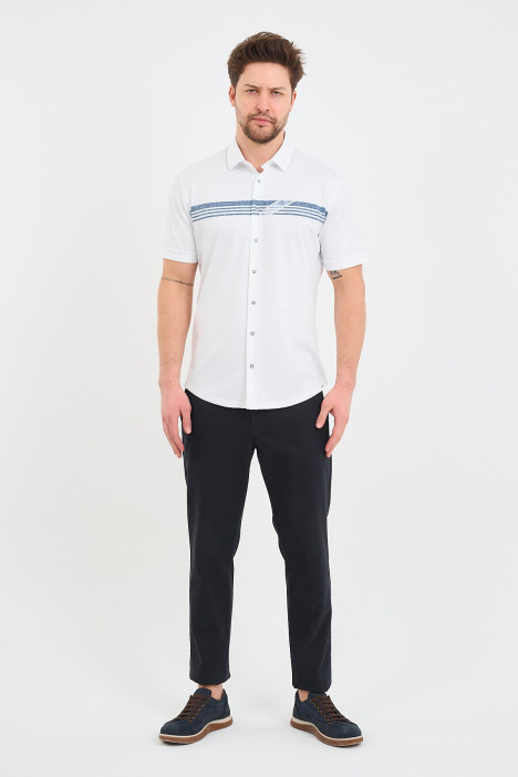 Servalli Shirt Collar Short Sleeve Printed - NAVY