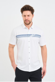 Servalli Shirt Collar Short Sleeve Printed - NAVY