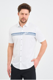Servalli Shirt Collar Short Sleeve Printed - NAVY
