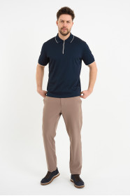 Servalli Zip Polo Collar Short Sleeve - NAVY