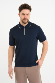 Servalli Zip Polo Collar Short Sleeve - NAVY