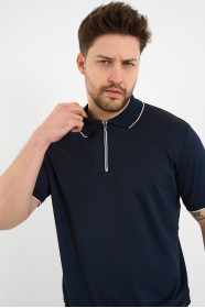 Servalli Zip Polo Collar Short Sleeve - NAVY