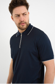 Servalli Zip Polo Collar Short Sleeve - NAVY