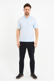 Servalli Zip Polo Collar Short Sleeve - LIGHT BLUE