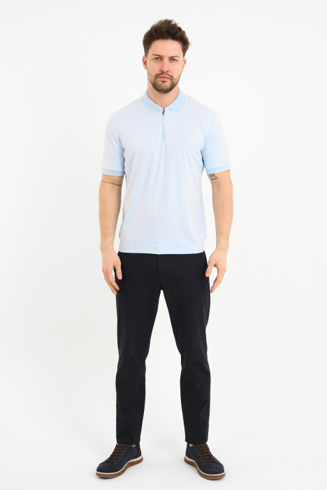 Servalli Zip Polo Collar Short Sleeve - LIGHT BLUE