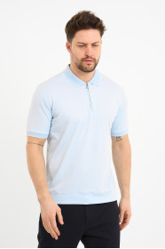 Servalli Zip Polo Collar Short Sleeve - LIGHT BLUE