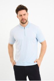 Servalli Zip Polo Collar Short Sleeve - LIGHT BLUE
