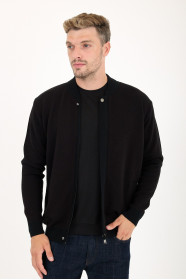 Black Bomber Collar Zip Snap Wool Knit Jacket